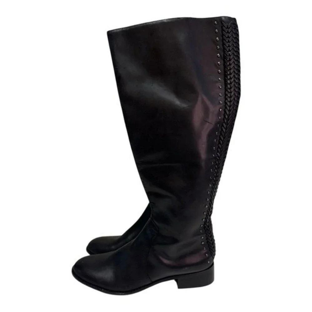 Antonio Melani‎ Black Leather Studded Braided Riding Boots  Size 7.5